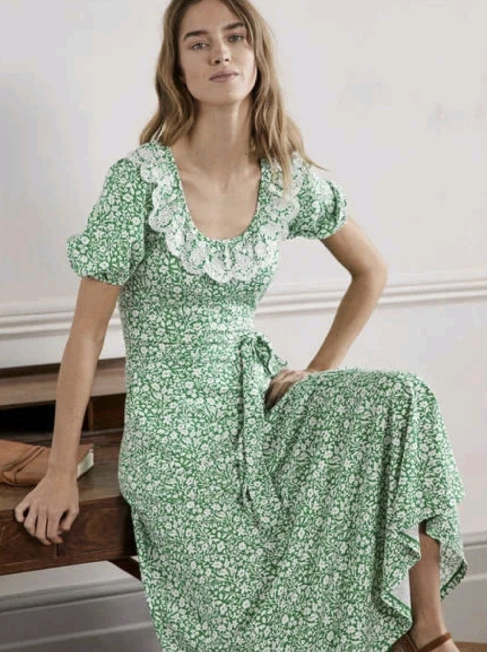 NWT New Boden Trim Floral Green Spring Jersey Midi Dress Us 20-22r